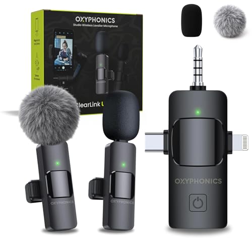 OXYPHONICS - Professional Wireless Lavalier Microphone (3-in-1) for iPhone, iPad, Android - Studio...