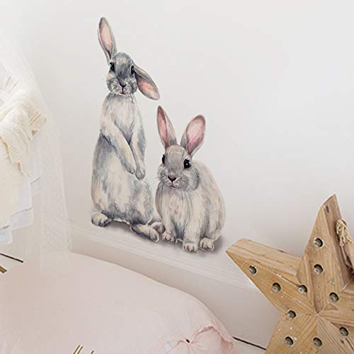Amoda Cartoon Lovely Cute Two Bunnies Rabbits Animal 3D Vinyl Wall Stickers Waterproof Removable Murals For Kids Room Bedroom Playroom Living Room #TOP2