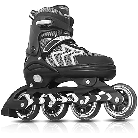 MammyGol Inline Skates for Adults Men Women, Adjustable Aggressive Durable Roller Saktes with Giant Wheels, High Performance Skates for Male Female Black Cover