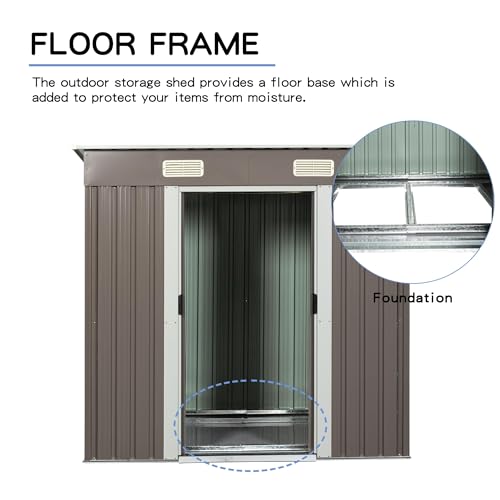 6X4-FT-Outdoor-Storage-Shed-Waterproof-Metal-Garden-Sheds-with-Lockable-Door-Steel-Tool-Storage-Buildings-Shed-Outdoor-Storage-House-for-Garden-Backyard-Patio-Lawn-Trash-CansGray 6X4 FT Outdoor Storage Shed Waterproof Metal Garden Sheds with Lockable Door Steel Tool Storage Buildings Shed Outdoor Storage House for Garden Backyard Patio Lawn Trash CansGray