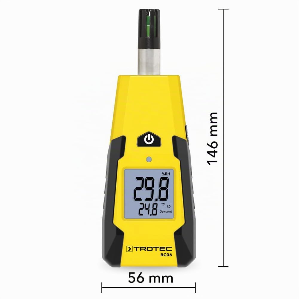 TROTEC BC06 Thermo-hygromètre de poche - Fiable, Compact, Précis - avec Pochette de Rangement - Température et Hygrométrie - Valeurs min/max