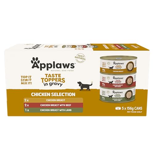 Applaws Taste Toppers 100% Natural Grain Free Wet Dog Food Chicken Breast Gravy Selection Tin 156g (Pack of 5), Limited Ingredients Pet Food