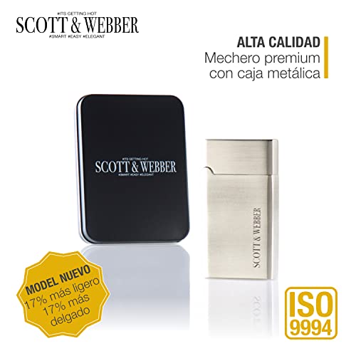 Mechero Jet Flame metálico Scott & Webber Plata Square, encendedor recargable de lujo 3