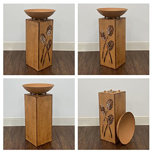 image for Westcharm Rustic LED Pillar Garden Statue with Planter Dish Bowl and A