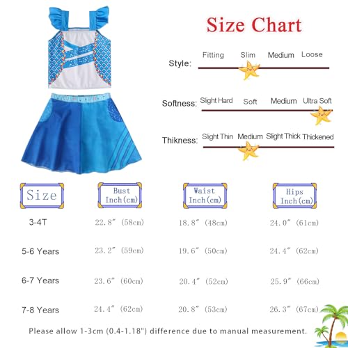 Image of WonderBabe Swimsuit for Girls Princess Two 2 Piece Swimsuit with Skirt Swimwear Swimming Bathing Suit Swim Wear Dress Up Size 5t 6t Light Blue