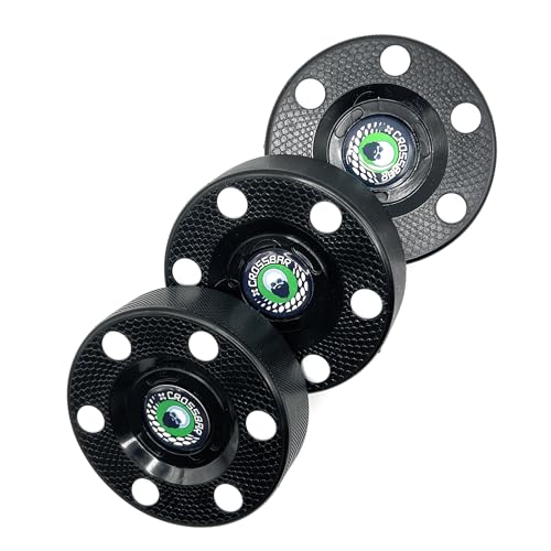Crossbar Inline Hockey Pucks – 3 Pack – 6 Slider Dot Design for Fast Glide – Crosshatch Feel Like Real Ice Pucks – for Street, Roller & DEK Hockey (Black)
