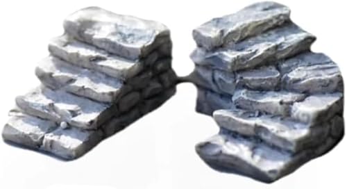 Mooff 2 pezzi ponte da giardino in miniatura e gradini in pietra, decorazione da giardino fatata in resina, ornamento bonsai