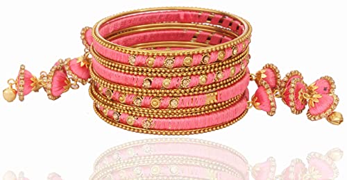 Image of NMII Get your traditions Valentine Gift for Girls & Women Silk Thread Bangle Set With Zircon For Womne & Girls