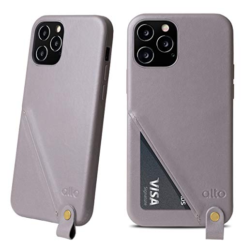 Alto Anello 360 Lanyard Case Designed for iPhone 12 Pro Max (6.7 inch 2021), Drop Protective Italian Leather Wallet Case with Card Holder and Neck Strap Design (Cement Gray)