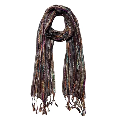 Humble Hilo Multi-Colored Scarf/Shawl for Women Lightweight Head or Neck Scarf (Light Brown/Purple)