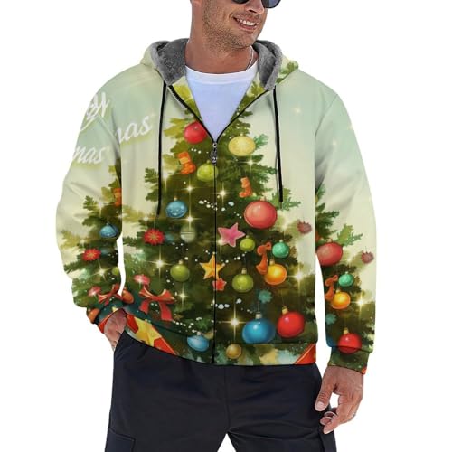 Sweat-shirt homme Noël imprimé sapin étoiles veste à capuche zippée et poches