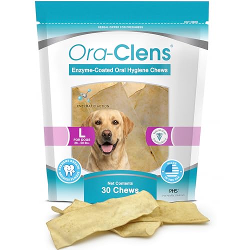 Ora-Clens Oral Hygiene Chews for Large Dogs-Enzymatic Dental Treats for Daily Oral Care, Cleans Teeth and Freshens Breath, Reduces Plaque, Bacteria and Tartar Build Up Without Brushing-30 Chews