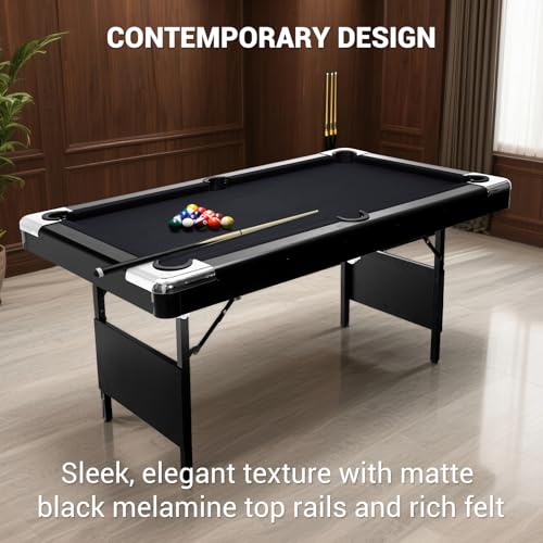 6,7 Foot Foldable Pool Table, Portable Billiards Table with Full Accessories Set, No Assembly, Metal k-Shaped Legs, Includes 16 Balls, 2 Cue Sticks, Chalk, Rack & Brush, Game Room Table for Home, Apar by GarveeTech - Image 6