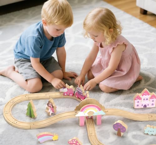 Lehoo Castle Wooden Train Set - Unicorn Train Set for Toddlers 2-4, Wooden Train Track Toddler Girl Toys, Pink Train Fantasy Toys for 3 4 5 6 7 Year Old Girl by Lehoo Castle - Image 9
