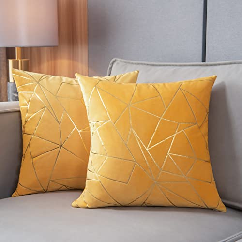 Yongliu Pack Of 2 Cushion Cases Throw Pillow Covers Modern Shining Gilding Geometric Pattern (Lemon Yellow, 18“X18”) #TOP14
