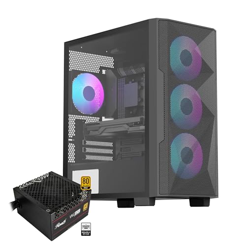 Image of Rosewill FBM-X6 Micro ATX Mid Tower Case - Tempered Glass Side Panel, High Airflow, 4X PWM ARGB Fans, Dedicated Cable Routing Clips, Pre-Installed 650W 80+ Gold Power Supply - Black