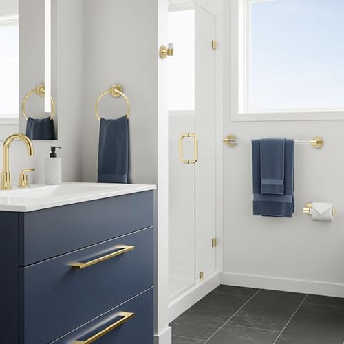 Image of Gatco 5732 Clarion Towel Ring | Wall Mount Bathroom Hand Towel Holder, Modern Bathroom Accessory | Crystal-Clear Acrylic & Brushed Brass Finish