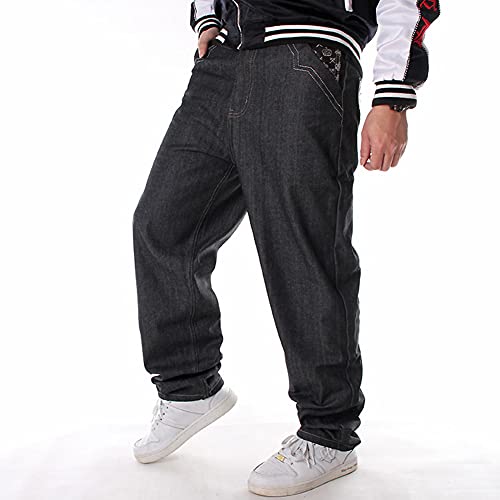Ruiatoo Men’s Baggy Jeans Classic Plain Loose Hip Hop Pants Dance Black Jeans Denim 38 #TOP1