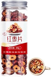 Dried red dates, sour jujube slices 2.82oz/80g, 1 can of red dates, dried fruit sugar free, no additives, flower tea, dried red dates, sulfur free jujube slices