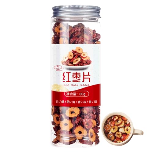 Dried red dates, sour jujube slices 2.82oz/80g, 1 can of red dates, dried fruit sugar free, no additives, flower tea, dried red dates, sulfur free jujube slices