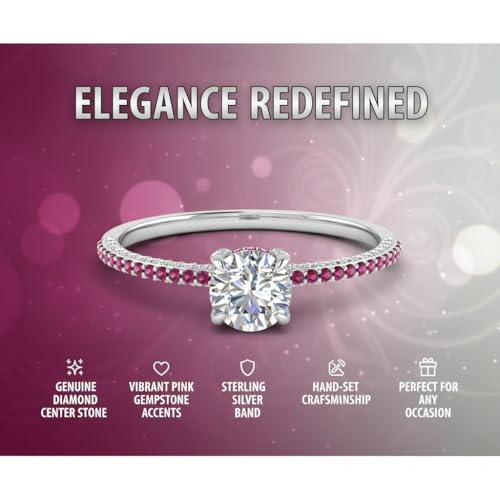 Image of Choose Your Gemstone Delicate Hidden Halo Diamond CZ Ring 925 Sterling Silver Round Shape Petite Engagement Rings Minimal Modern Design Birthday Gift Wedding Gift US Size 4 to 12