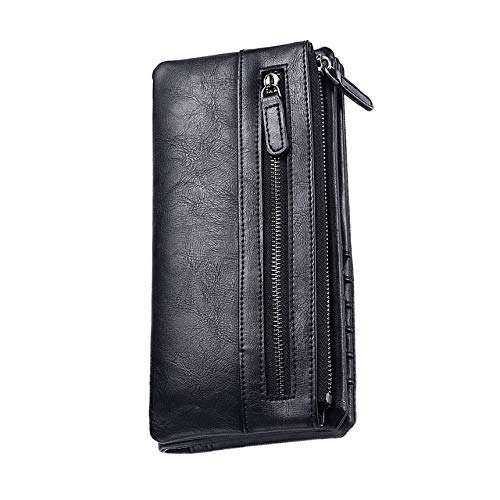 Preisvergleich Produktbild Reißverschluss Männer Lange Brieftasche lässig einfarbig weiches Leder Design Business Kreditkarten Veranstalter Brieftasche - schwarz