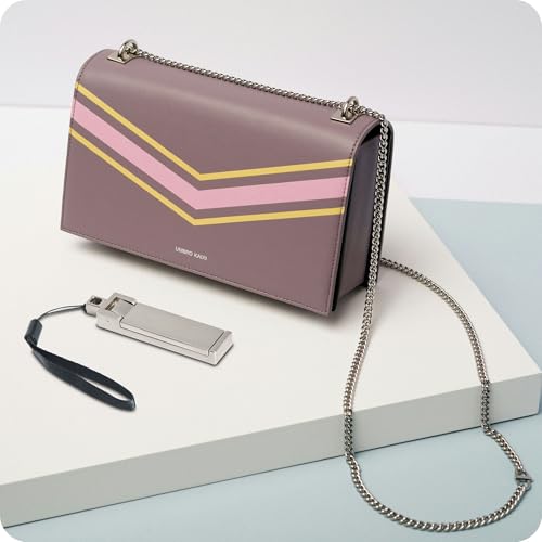 Foto von achilles Taschenhalter aus Metall, Smartphonehalter, Smartphoneständer, Taschenhaken, Bagbuddy, Handtaschenhalter, Handtaschen-Haken, Rucksackaufhänger für den Tisch, 8,5 cm x 2 cm x 1 cm (Silber)