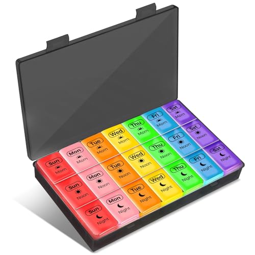 Pilulier Semainier Matin Midi Soir Nuit pour Voyage, Piluliers Medicaments 7 Jours 21 Compartiments, de Grande Capacite pour Poche ou Poche de Pantalon, pour...