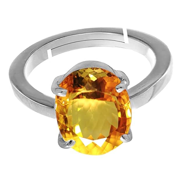Image of ANUJ SALES 13.25 Ratti Citrine Ring Sunela Certified Natural Original Oval Cut Precious Gemstone Citrine Silver Plated Adjustable Ring Size 16-46, For Unisex-Adult - Free Size