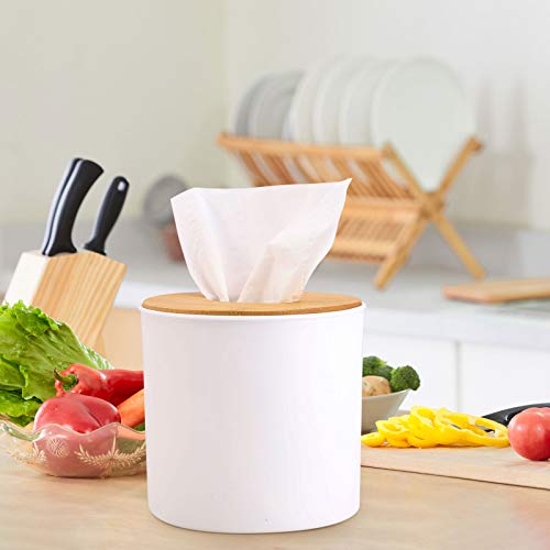 Tecbeauty Facial Tissue Dispenser Holder White Plastic Box Cover Napkin Organizer for Bathroom, Kitchen and Office Room Storage, Round