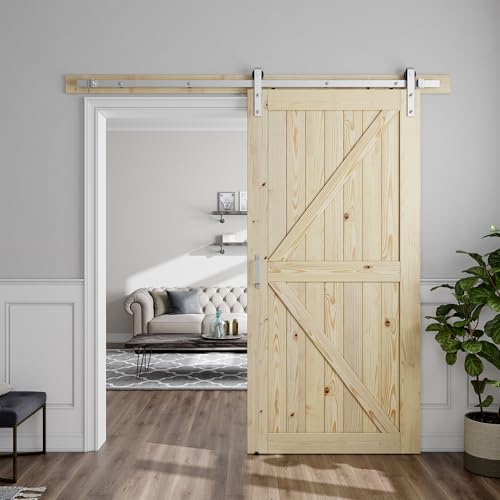 Image of SMARTSTANDARD 42in x 84in Sliding Barn Door with Brushed Nickel Hardware