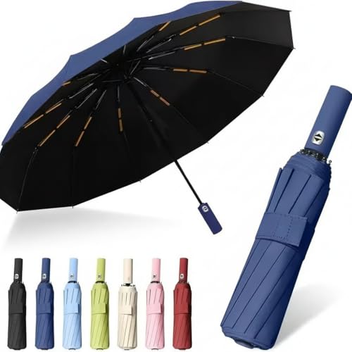 Image of Umbrella, UV Big Size Umbrella for Sun Protection Rain Windproof Strong large 3 fold for men women kids boys girls Perfect small & stylish Windproof & Compact (Blue)
