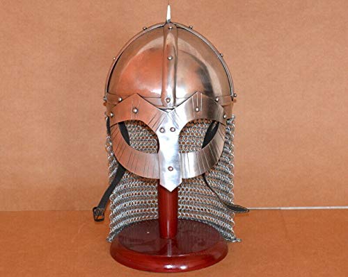 Antiquegifts2019 armadura medieval viking casco de combate militaria con soporte de madera réplica Cover