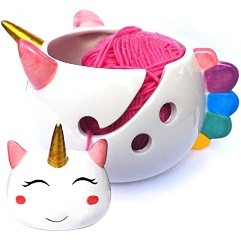 Evovee Unicorn Yarn Bowl for Knitting - Ceramic Knitting Bowl Extra Large 8.5”- Ceramic Yarn Bowl Crochet Accessories Yarn Holder Storage Gift for Knitters Cover