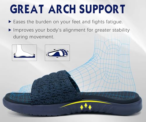Image of ONCAI Mens Slide Sandals Open Toe Athletic Adjustable Straps Orthotic Plantar Fasciitis Sport Sandals with Soft Cushion Arch Support Footbed Size 7-13