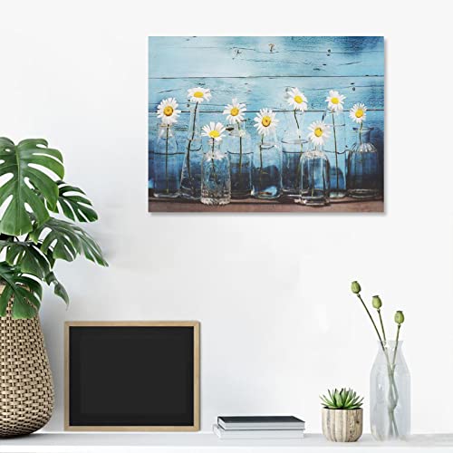 Aboxoo Vintage Daisy Flower Wall Art For Bathroom Rustic,Modern Floral Canvas Artwork In Bottle For Home Kitchen Spa Pictures-Large thumb #4