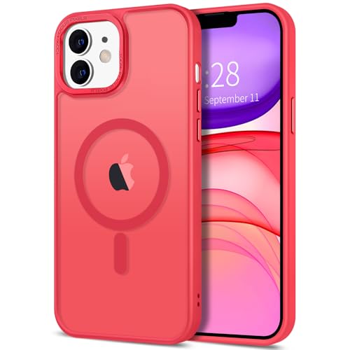 Hython Case for iPhone 11 Case Magnetic Translucent Matte Phone Cases 6.1 [Compatible with MagSafe] Thin Slim Fit Shockproof Bumper Hard Protective Cover for Women Men Girls Frosted Red