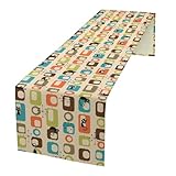 FengMingRui Mid Century Black Cat Table Runne Modern Absctract Geometric Atomic Pattern Funny Cat Dining Table Decoration for Kitchen Dining Room Holiday Party Decor 13x36in