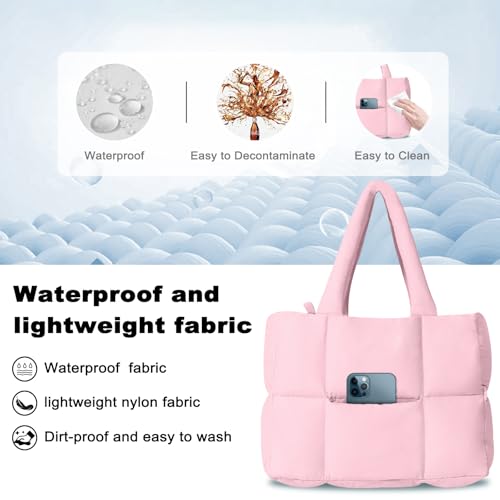Image of Puffer Tote Bag for Women, Quilted Shoulder handbag for Travel, Work, Gym