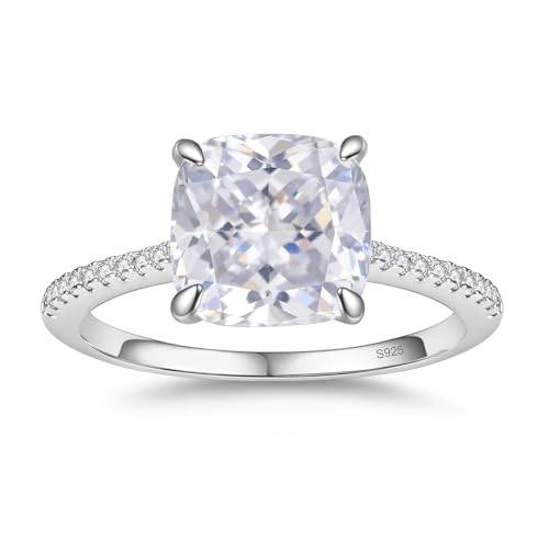 BAGUTTA PAVONE 1.5CT CZ Cushion Cut Engagement Rings for Women,Women’s 925 Sterling Silver Solitaire Wedding Bands Engagement Promise Rings for Her with 18K White Gold Plated Size 7.5 - image 1