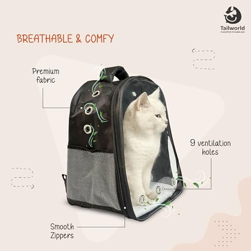 Image of Portable Pet Carrier Backpack for Cats & Small Dogs - Transparent Window, 9 Air Vents, Breathable Mesh, Built-in Safety Leash, Lightweight Travel Bag for Outdoor & Travel (Black)