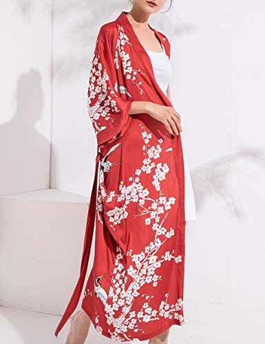 Aensso Long Soft Lightweight Silky Kimonos Robes for Women, Luxury Japanese Floral Womens Kimono Robe