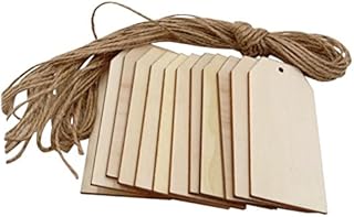 Healifty 50Pcs DIY Square Wooden Tags Hanging Wood Ornaments with 10M Linen Rope for Party Decor 40 x 80MM