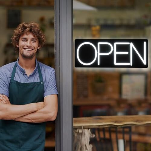 Image of Ultra Bright LED Neon Open Sign - 22 Inch Electric Light Up Sign for Business Storefront Window Glass Door Retail Shop Store Bar Salon Restaurant, White