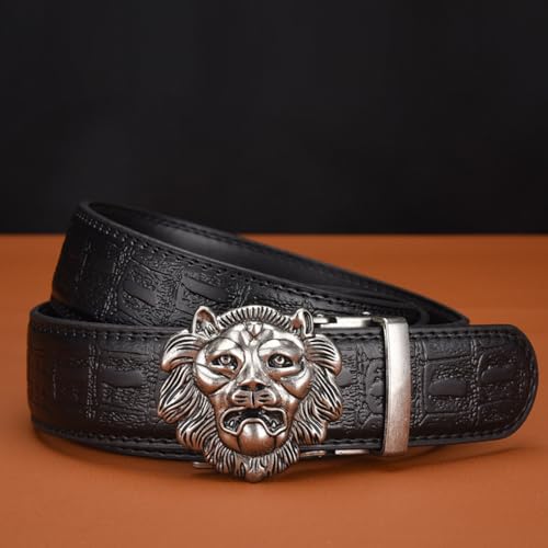 Men's Western Crocodile Pattern Belt Automatic Ratchet Buckles Engraved Lion Head Strap for Dress Casual Pants3