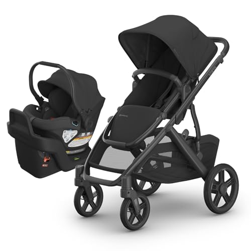 Image of UPPAbaby Travel System - Vista V3 Stroller + Aria Lightweight Car Seat Combo - Toddler Seat, Rain Shield, Bug Shield, Car Seat, Base with Load Leg + Infant Insert Included – Jake (Charcoal)