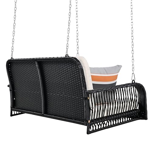 Image of Outdoor Swing Without Stand for Balcony, Garden, Home | Weather Resistant Rattan & Wicker Hanging Jhula for Adults Double Seater