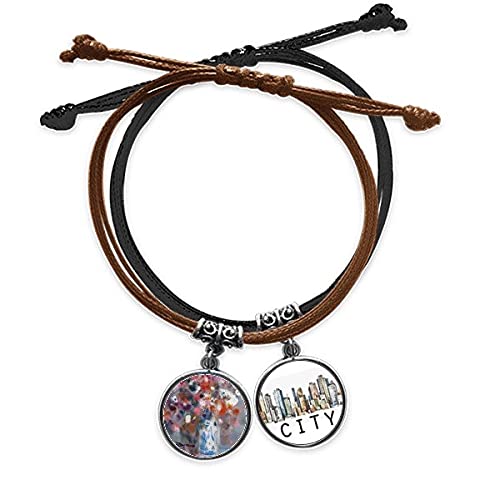 Bracelet corde main fleurs colorées en cuir sidi peinture xjj