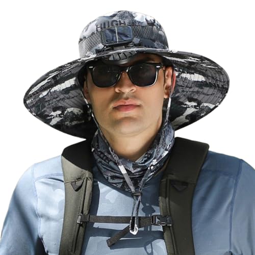 Chapeau avec ventilateurs à énergie solaire et grand bord pour le jardinage