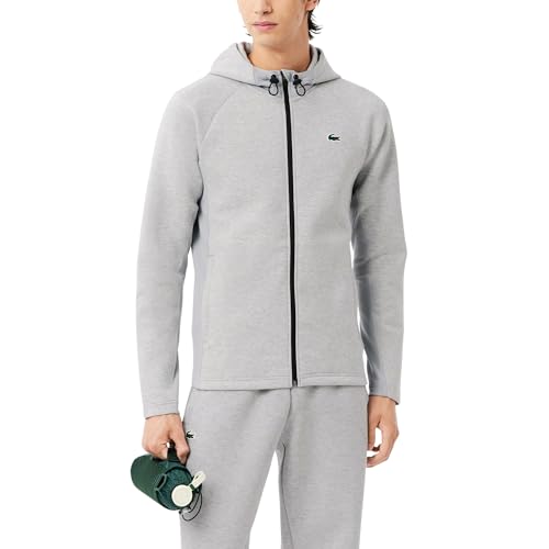 Lacoste Sweat à capuche zippé de tennis pour homme, Chine argentée/gris éléphant, S